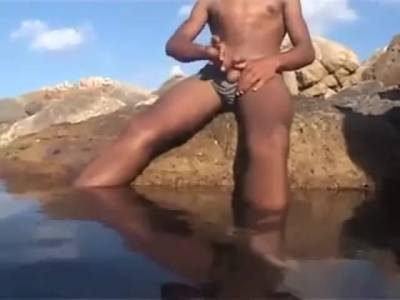 Tunisian twink wanks his BIG Arab dick near the beach - pornoxo.com