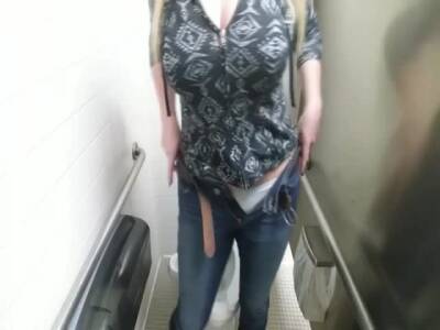 Big titted chick masturbates in public toilet - sunporno.com