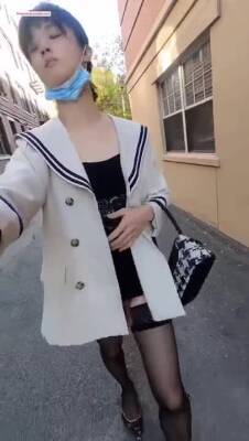 CD nylon heels and public masturbation Chinese Shemale - pornoxo.com - China