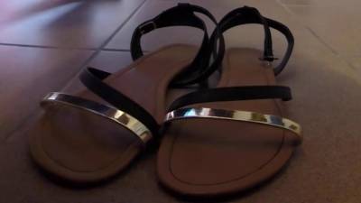 Hot blonde girl's sandals cummed - she puts them on! (HD) - sunporno.com