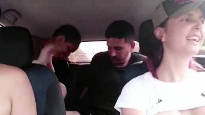 Slutty Latinas crowded car sex while driving - drtvid.com
