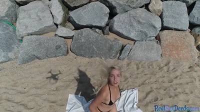 Pickedup euro babe gets fucked doggystyle on public beach - hotmovs.com