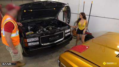 Ally Cooper - Roadside - Brunette Bangs Her Local Car Mechanic - upornia.com