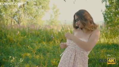 Beautiful Redhead With Glasses Rides Old Dick In The Woods - voyeurhit.com