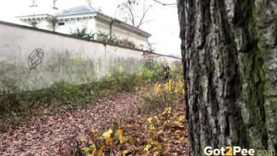 Blonde Jogger Relieves Herself In Leaves - nvdvid.com