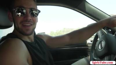 Hitchhiker TS Lena fucks hot stranger - fetishpapa.com