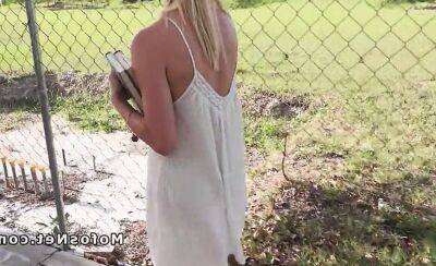 Braless blonde bangs in public - sunporno.com