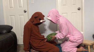 Bunny - Handjob With Watermelon Then Eats It In Bunny Onesie Pajamas - upornia.com