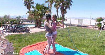 Scarlett Sage - Slip And Slide Threesome With Teens Kristen Scott & Scarlett Sage - sexu.com