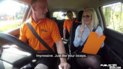 Bigboob UK squirter fucks driving tutor before tugging dick - txxx.com - Britain