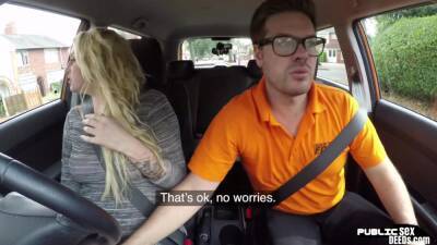 Chubby UK blonde cockriding instructor in the car after bj - txxx.com - Britain