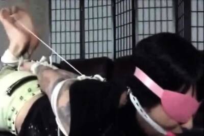Asian whore blindfolded, gagged and used as a cum dumpster - icpvid.com