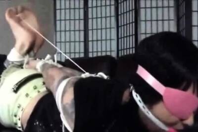 Asian whore blindfolded, gagged and used as a cum dumpster - nvdvid.com