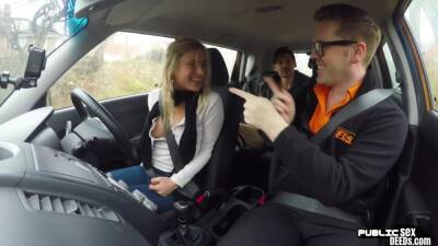 Squirting UK babe rides in both ways during duo in the car - txxx.com - Britain
