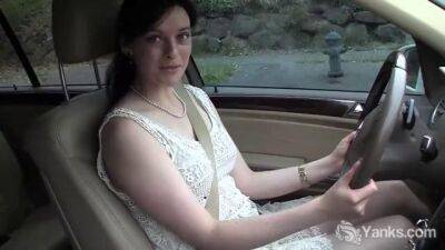 Pretty brunette masturbates in the car during driving - sunporno.com