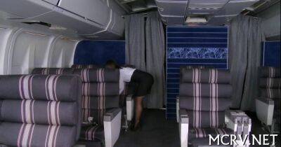 Sexy stewardess in pantyhose seduced by a pilot in airplane - sunporno.com