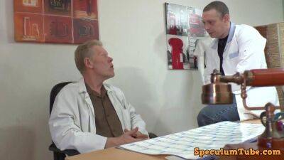 Two kinky gyno doctors explore her pussy - sunporno.com