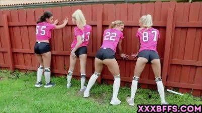 Watch this group of horny teens take turns taking cumshots during a game of football - sexu.com