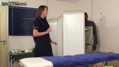 CFNM IR nurses in uniform and heels suck black cock in 3way - txxx.com - Britain