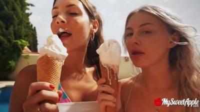 Lesbian Threesome Ice-cream Sandwich - videomanysex.com