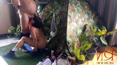 Lady - Sex in camp. A stranger fucks a nudist lady in her mouth in a camping in nature. - sunporno.com