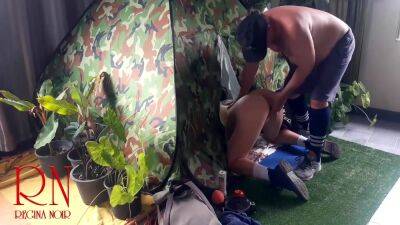 Sex In Camp. A Stranger Fucks A Nudist Lady In Her Mouth In A Camping In Nature - voyeurhit.com