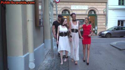 Submissive sluts fucked and humiliated in public orgy - hotmovs.com