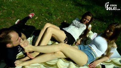 Two Barefoot Girls In Park Having Their Feet Worshiped By A Stranger (foot Worship Public Feet) - upornia.com - Czech Republic