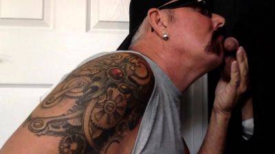 Tattooed BJ DILF sucks gloryhole penis - drtuber.com