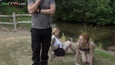 CFNM femdom ladies deepthroating cock outdoor in public - txxx.com