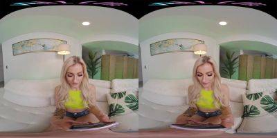 Skinny blonde gets off with her sex toy in VR - hotmovs.com