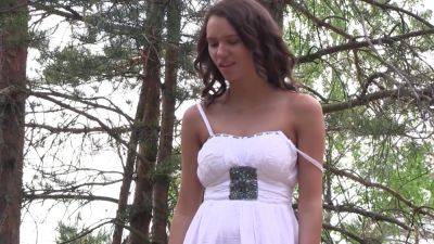 Lucy Looking Stunning In White Dress In The Woods - txxx.com