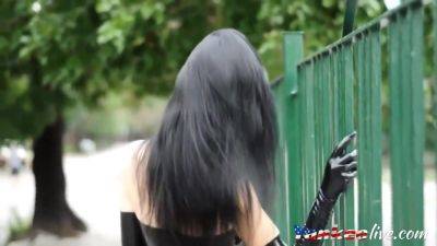 Ultra Sexy Goth Girl Wearing Black Lipstick In Public - hclips.com