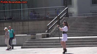 Public BDSM babe deepthroats hard cock in front of voyeurs - hotmovs.com