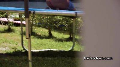 Blonde Teen Bangs Peeping Tom In Trampoline - hotmovs.com