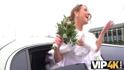 VIP4K. Sexy bride in white dress moans loudly being fucked in the wedding limo - hotmovs.com - Czech Republic