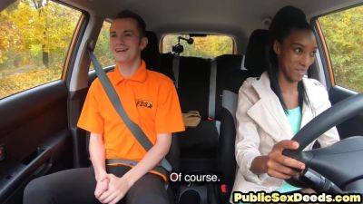 Ebony driving student fucked outdoor in car by her tutor - txxx.com