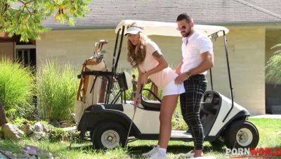 Blonde Golf Instructor Gets Stiffened Up by Big Cock Outdoor - veryfreeporn.com