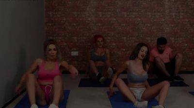 CFNM yoga femdoms give group handjob - drtuber.com - Britain
