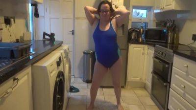 Wife With Big Breasts Dancing In Tight Blue Swimsuit - hotmovs.com