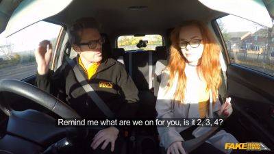 Ella Hughes - Ella Hughes, the British ginger babe, gets her tight pussy drilled during driving lesson - sexu.com - Britain