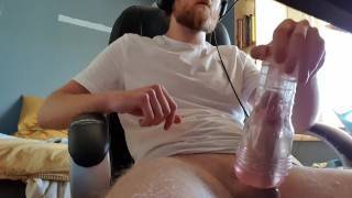 Swedish guy cums in his fleshlight at his desk - pornhub.com - Sweden