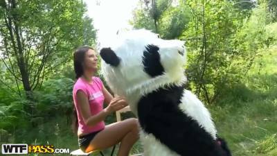 Molly fucks with a guy dressed as a panda - hotmovs.com